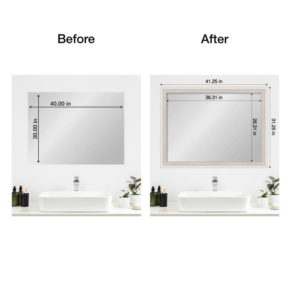 Amanti Art Mirror Makeover Trio Whitewash Silver 41.25 in. W x 31.25 in. H Bathroom Mirror Frame Border Kit-Fits a 40 x 30 mirror (2)