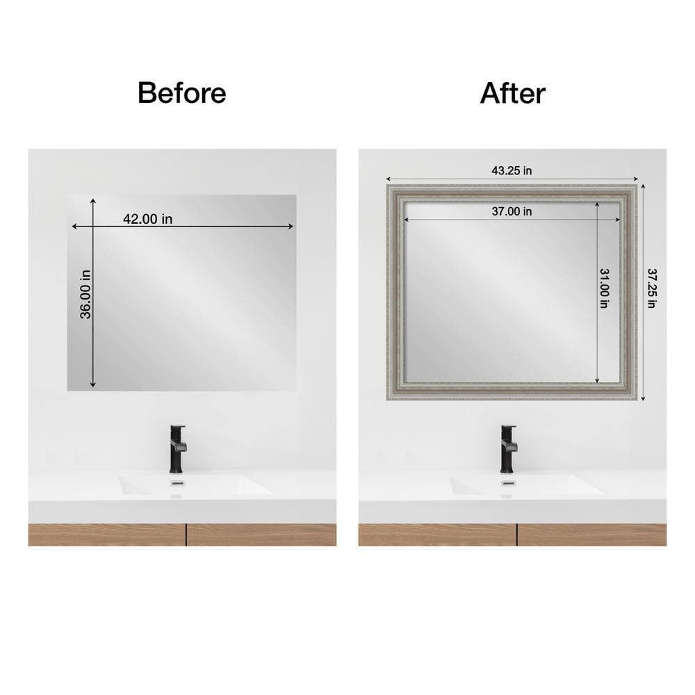 Amanti Art Mirror Makeover Parlor Silver 43.25 in. W x 37.25 in. H Bathroom Mirror Frame Border Kit-Fits a 42 x 36 Mirror (2)