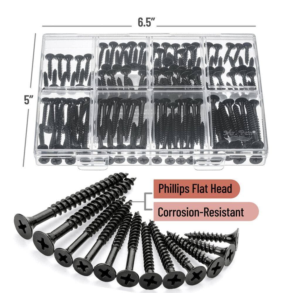 NVNOO 6-Sizes 152-Piece Phillips Tips Wood Screws Assortment Kit, Black (2 in. 1-1/2 in. 1-1/4 in. 1 in. 3/4 in. 1/2 in.) (2)