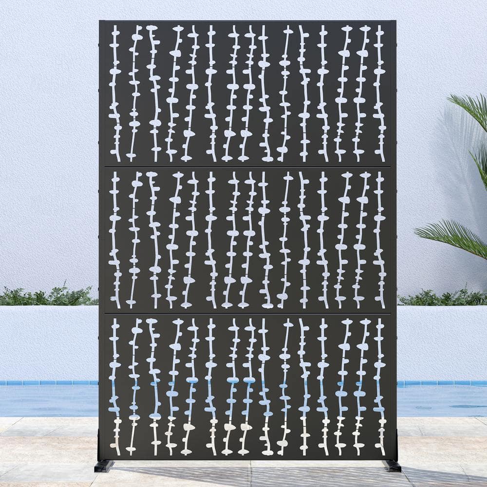 Lirago 72 in. H x 47 in. W Outdoor Metal Privacy Screen Garden Fence Vine Pattern Wall Applique in Black (1)