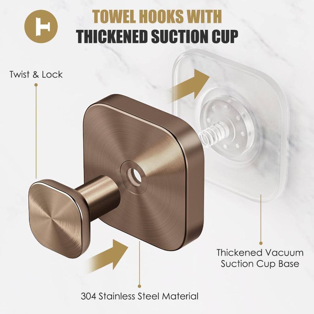 Unbranded Heavy Duty Suction Cup Hooks for Shower and Wall, Towel and Robe Hangers, Champagne Bronze 2 Pack Set (3)