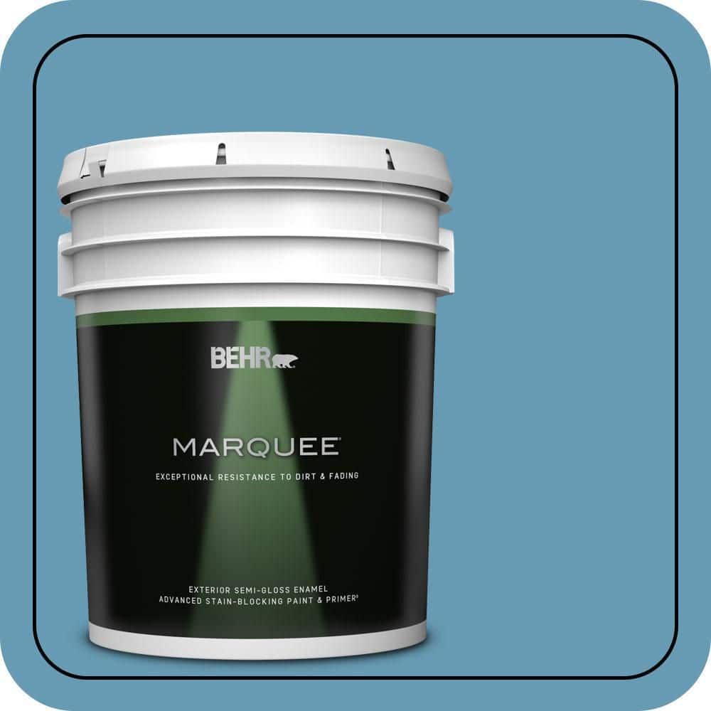 BEHR MARQUEE 5 gal. #S490-4 Yacht Blue Semi-Gloss Enamel Exterior Paint & Primer