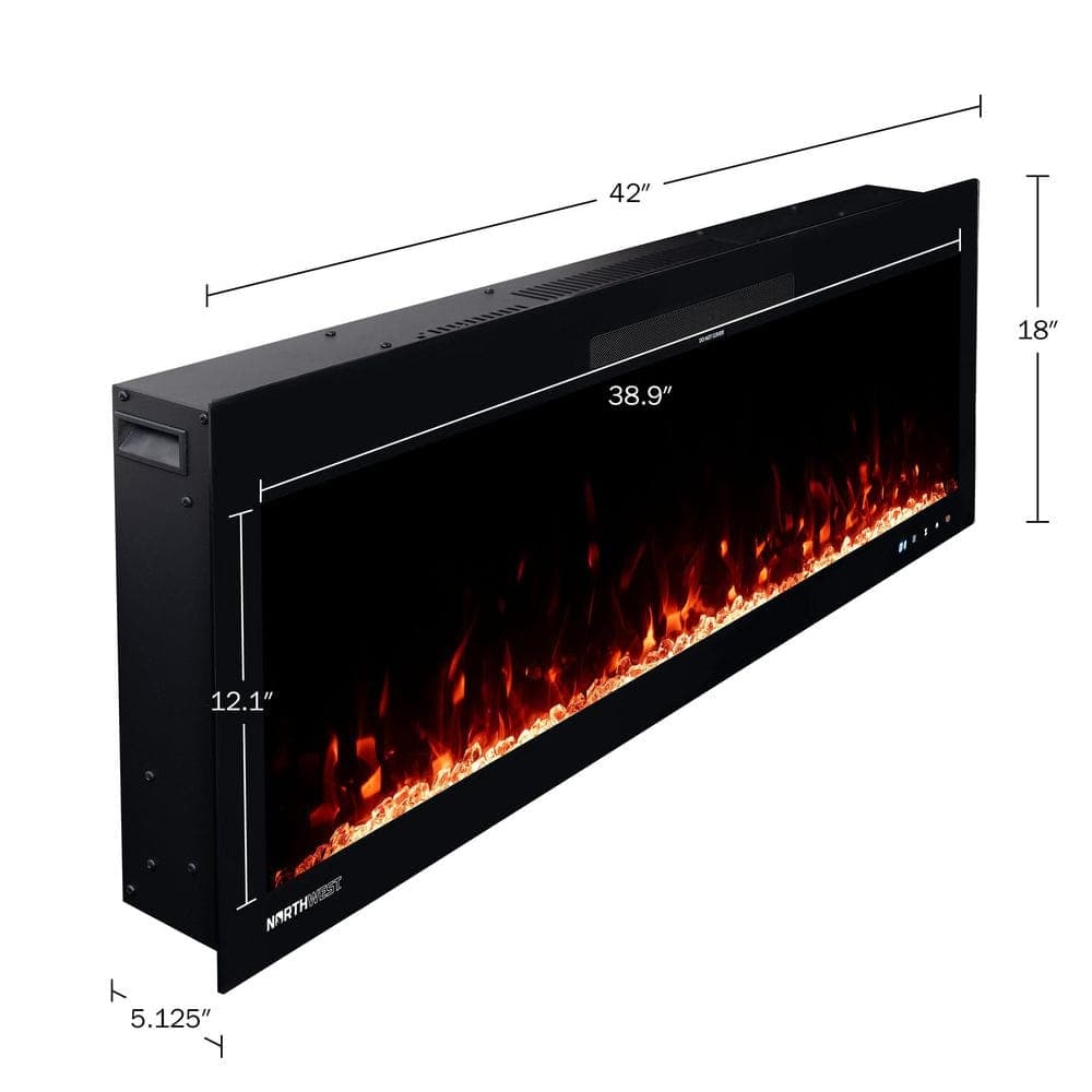 Northwest 42 in. Wall Mounted or Recessed Electric Fireplace with Fire Crackling Sounds, Timer and Remote, Black (3)