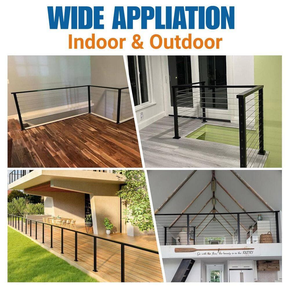 KIWDZFU HT10 BP4 1.18 in. H x 2.36 in. W Black Stainless Steel Stair Railing Kit (3)