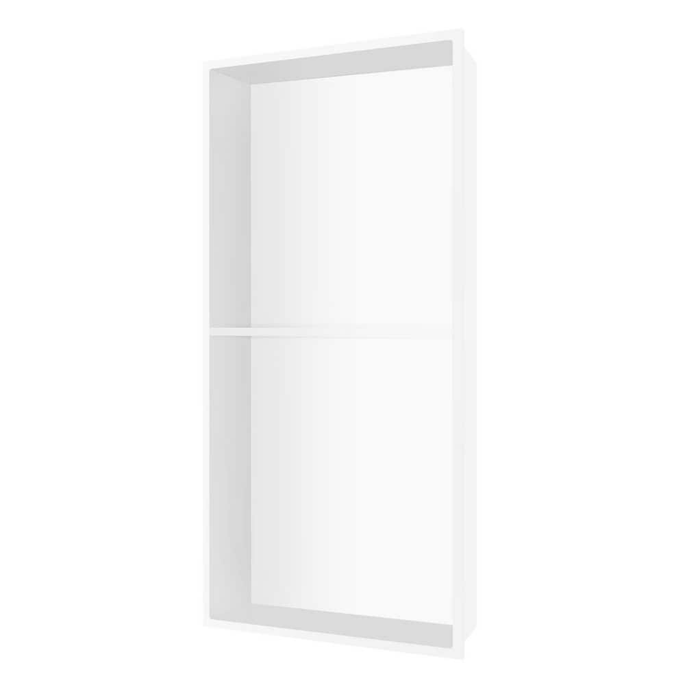 BWE 12 in. W x 24 in. H x 4 in. D Bathroom Shower Niche Double Shelf Niche Over Mount Installation in White (1)