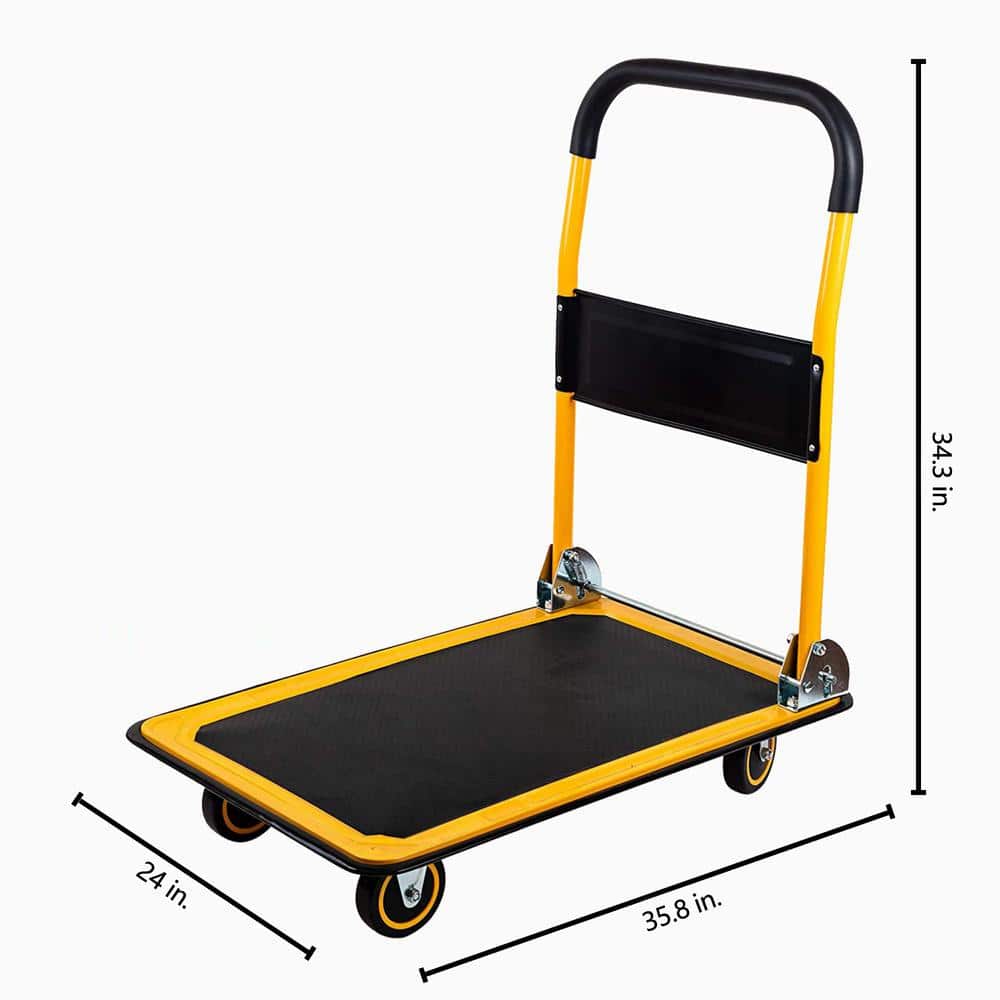Tidoin 660 lbs. Heavy-Duty Folding Platform Truck Hand Flatbed Cart Dolly Rolling Cart Industrial Use Cart in Yellow (2)