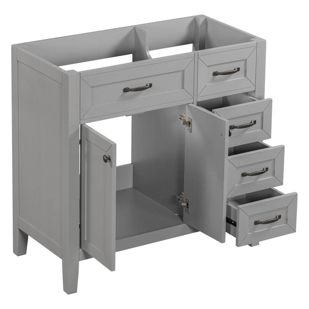 Unbranded 35.5 in. W x 17.7 in. D x 35 in. H Bath Vanity Cabinet without Top in Gray with 3 Drawers and 2 Doors