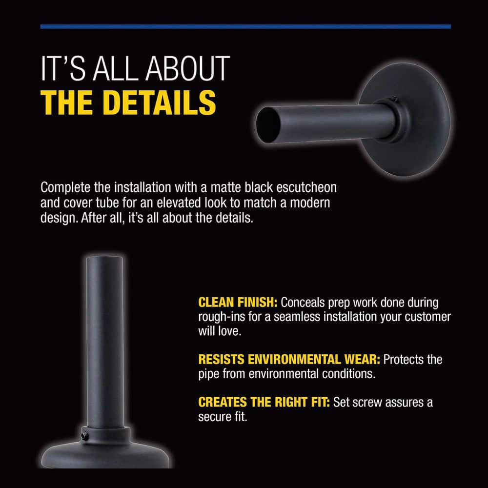 BrassCraft 1/2 in. NOM Copper Cover Tube and 3/8 in. IPS (. 680 I. D. ) Shallow Escutcheon in Matte Black (3)
