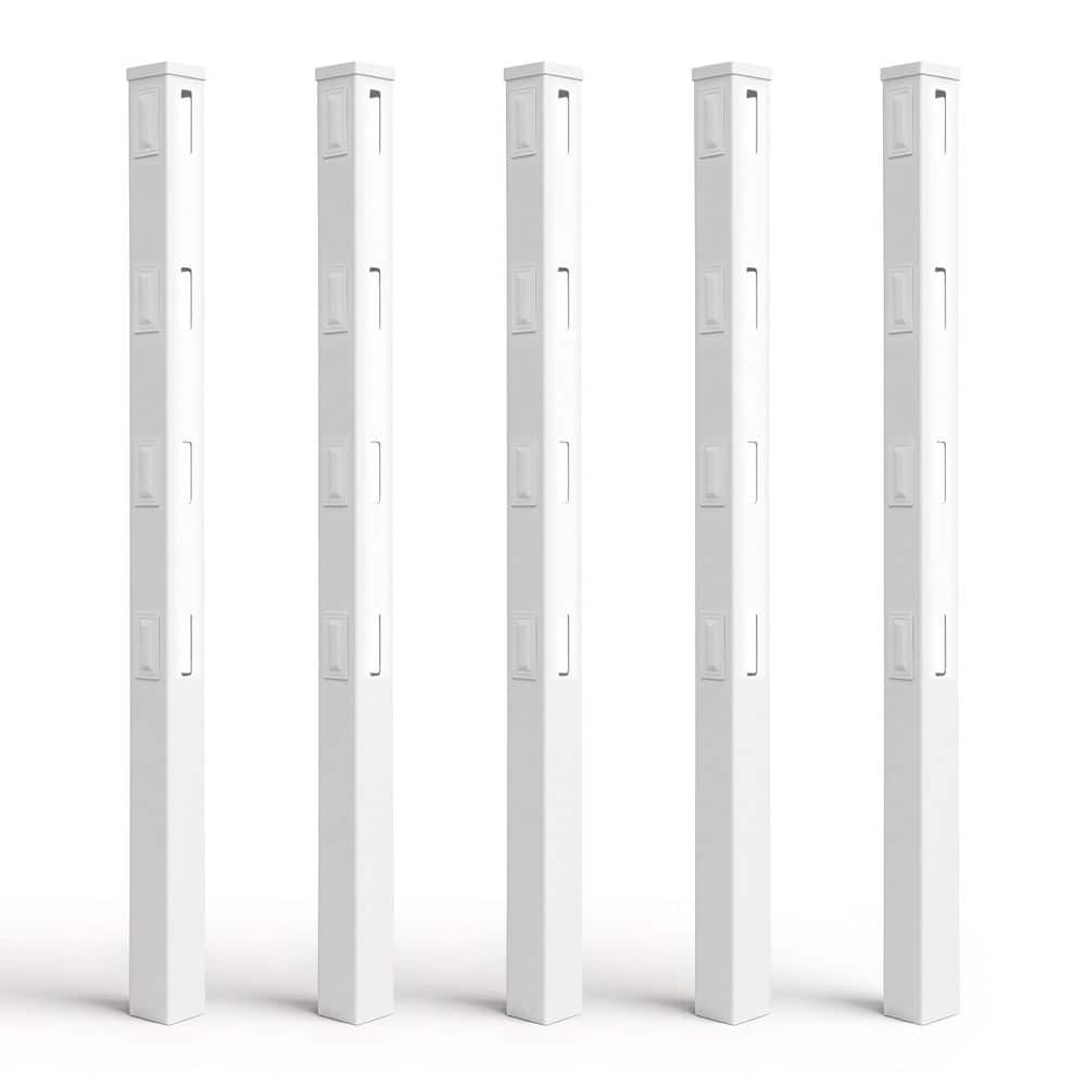 Fencer Wire 5 in. x 5 in. x 7 ft. White Vinyl Universal Fence Post with Cap and Hole Covers (5-Pack) (1)