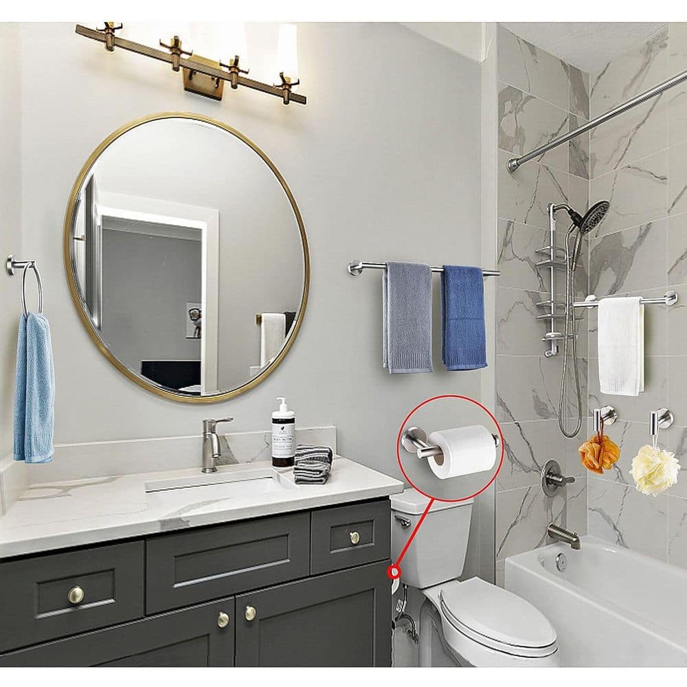 Adrinfly 6-Pce Bathroom Hardware Set with Hand Towel Ring, Towel Bar, Toilet Paper Holder, Towel Hooks in Brushed Nickel Finish (2)
