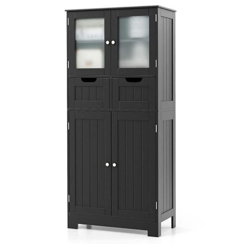 Boyel Living 23.5 in. W x 12 in. D x 50.5 in. H Black Freestanding Linen Cabinet with 2-Drawers and Glass Doors (1)
