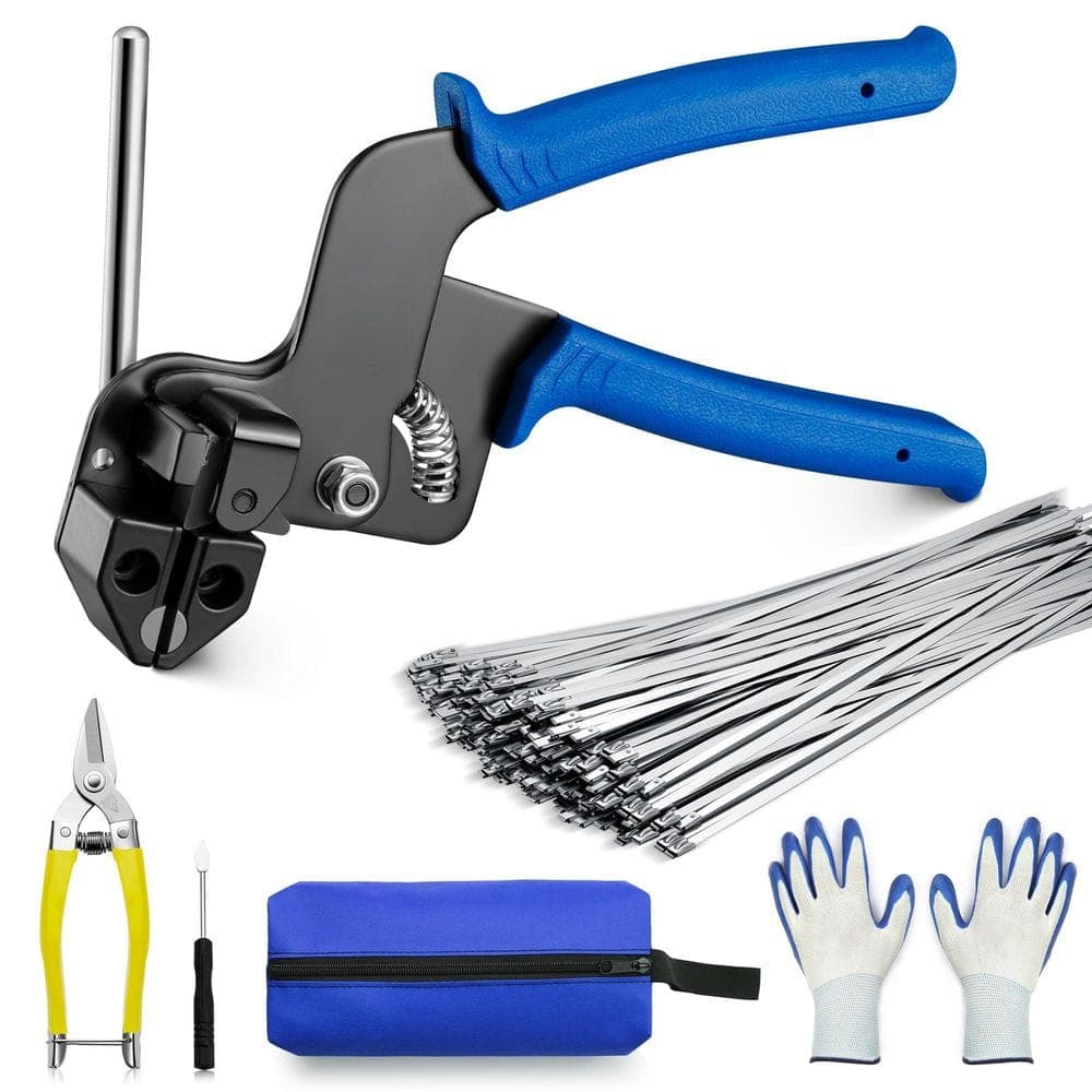 Laybus 1 in. x 0.8 ft. Stainless Steel Rebar Cable Tie Gun Kit with 150-Pieces Ties Tool for Fastening, Cutting Metal Cable Tie (1)