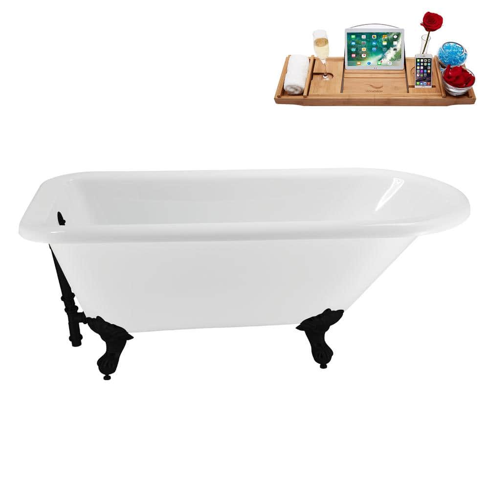 Streamline 62 in. x 29 in. Acrylic Clawfoot Soaking Bathtub in Glossy White with Matte Black Drain, Matte Black Clawfeet (2)