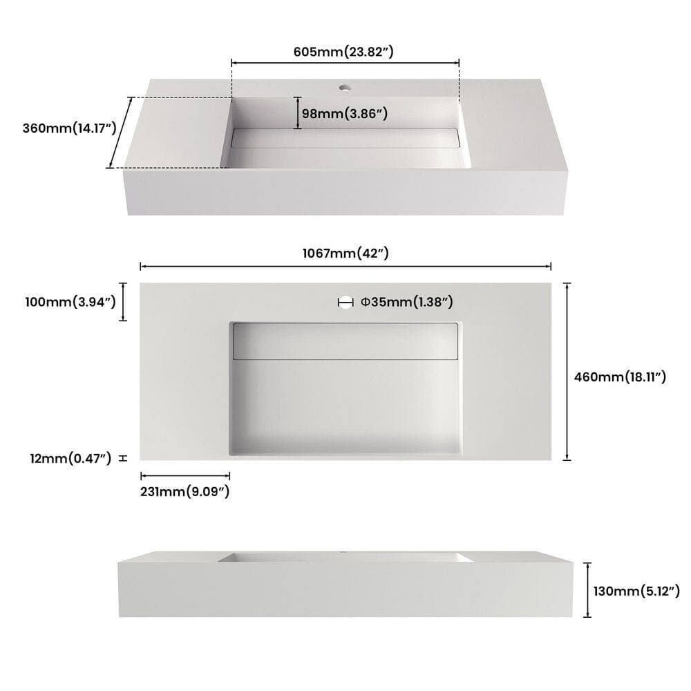 LIVACA 42 in. x 18 in. Drop-In Solid Surface Bathroom Sink in Matte White with Waterfall Edge Durable Construction (2)