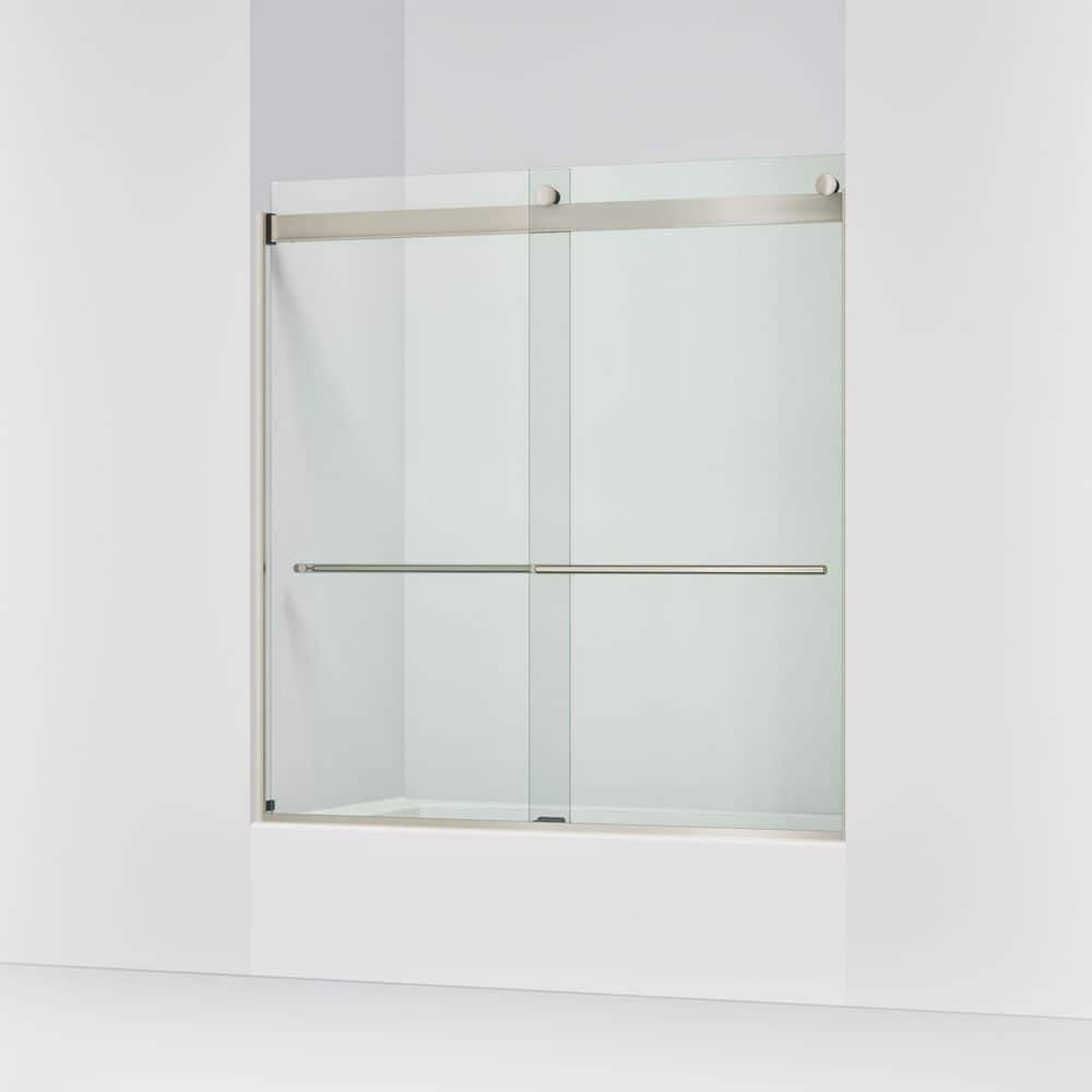 KOHLER Claro 57 - 60 in. W x 62 in. H Frameless Sliding Tub Door in Brushed Nickel with 1/4 in. Thick Clear Tempered Glass