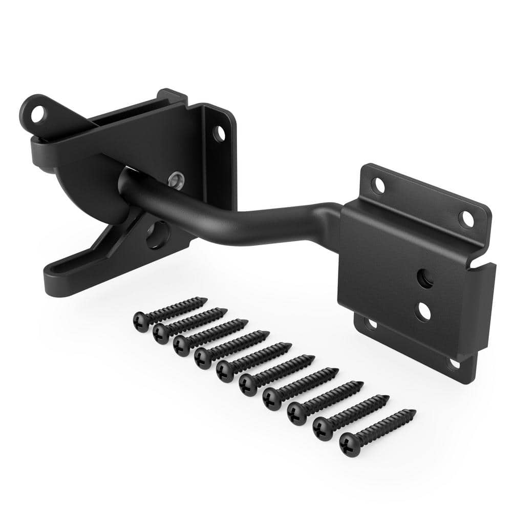 WINSOON 5.8 in. Black Iron Self-Adjusting Gate Latch with Screws (1)