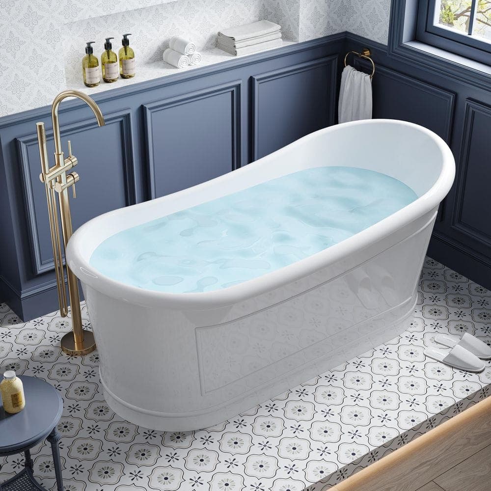FORCLOVER Vogue 66 in. x 30 in. Acrylic Freestanding Soaking Bathtub with Right Drain in White (2)