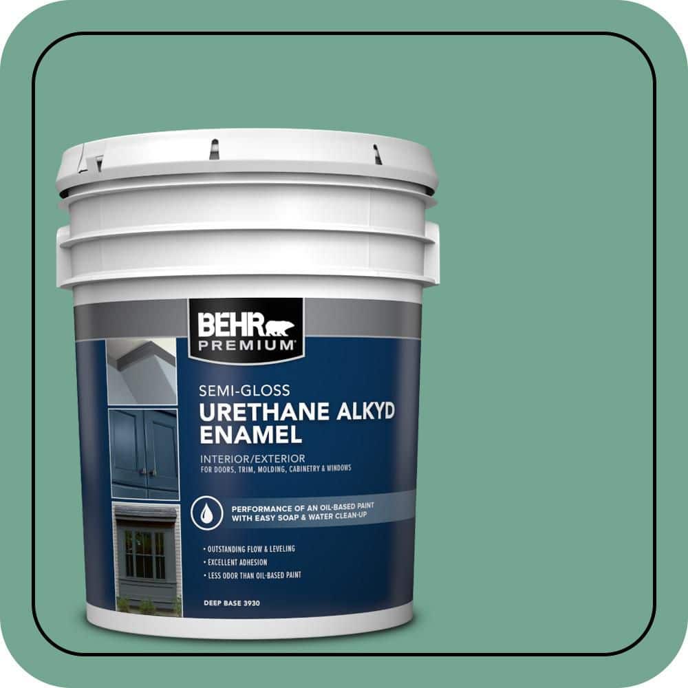 BEHR PREMIUM 5 gal. #M420-5 Free Green Urethane Alkyd Semi-Gloss Enamel Interior/Exterior Paint