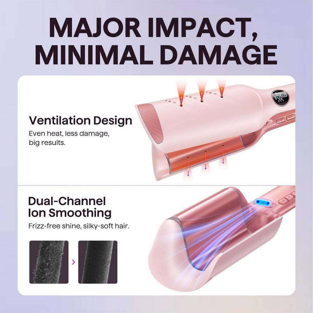 Wudkey 1-Piece Bathroom Accessory Set in Pink, Curling Iron Hair Crimper Waver, Ventilation Design for Less Damage (2)