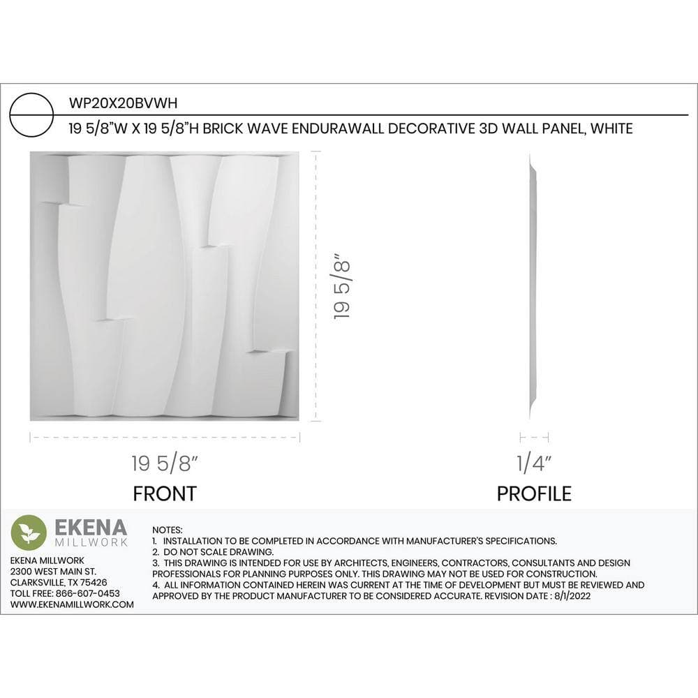 Ekena Millwork 19-5/8"W x 19-5/8"H Brick Wave EnduraWall Decorative 3D Wall Panel (2)