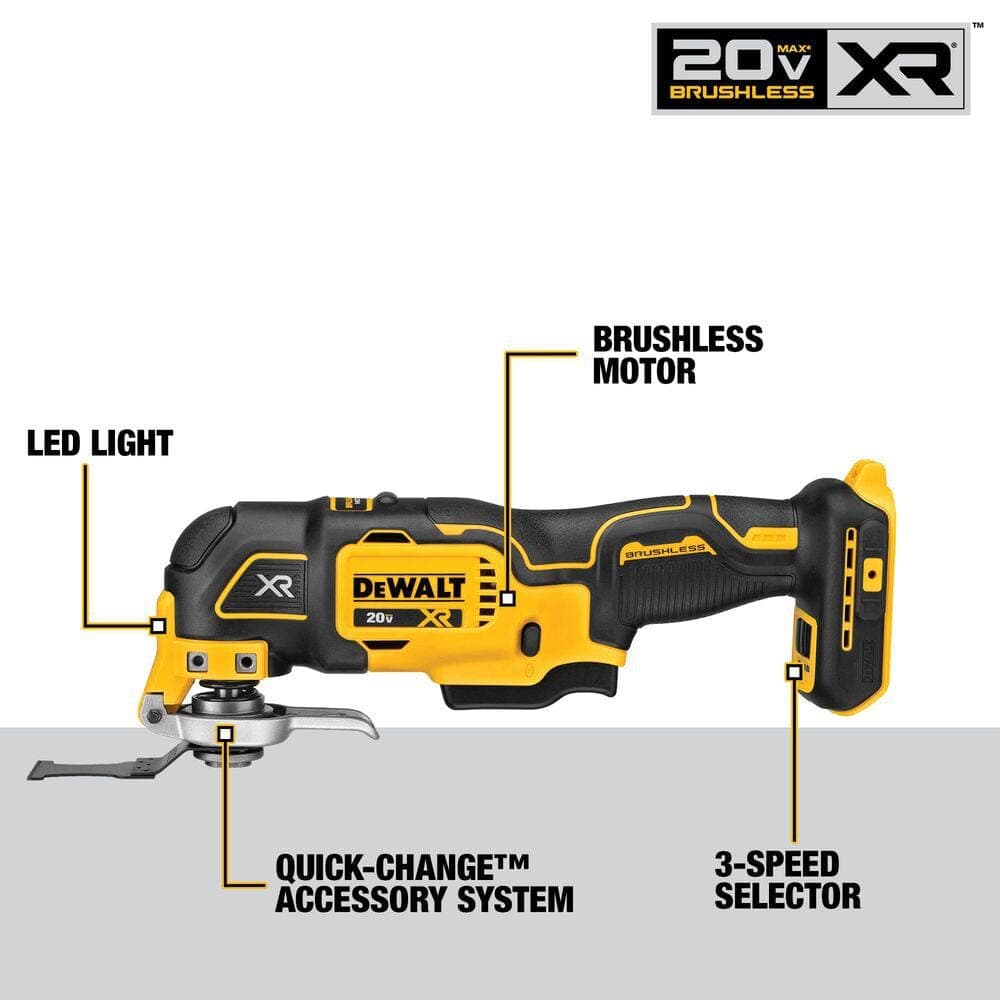DEWALT 20V MAX XR Cordless Brushless 3-Speed Oscillating Multi Tool with (1) 20V 1.5Ah Battery and Charger (3)
