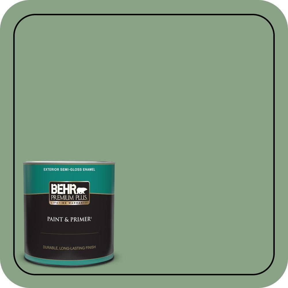 BEHR PREMIUM PLUS 1 qt. #S400-5 Gallery Green Semi-Gloss Enamel Exterior Paint & Primer