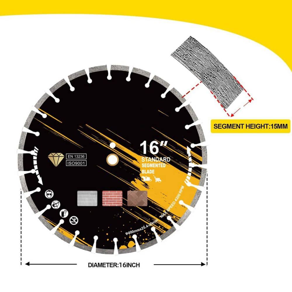 Unbranded 16 in. Segmented Diamond Saw Blade with Taller Segments for Dry/Wet Cutting Concrete Masonry Brick Block Paver (2)