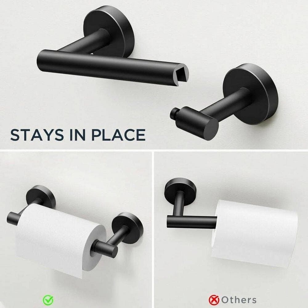 Anqtovp 4-Piece Bathroom Hardware Set with Toilet Paper Holder, Towel Ring, 2 Towel Hooks in Matte Black Finish (2)