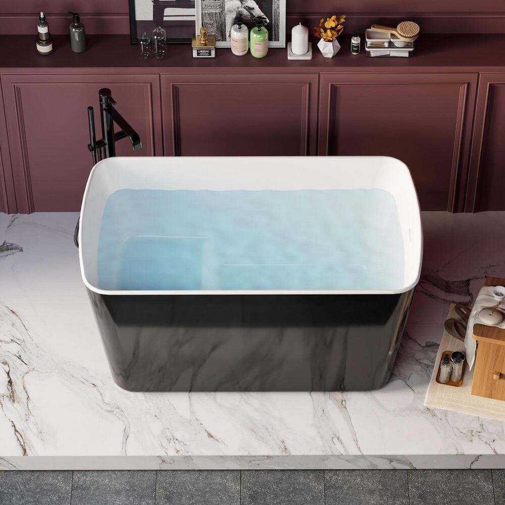 LIVACA 49.02 in. x 27.95 in. Japanese Soaking Acrylic Freestanding Bathtub with Chrome Overflow and Drain in Glossy Black (3)