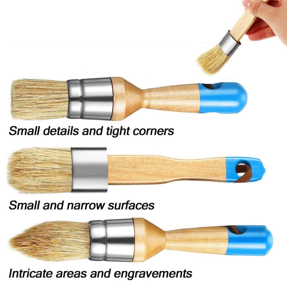 Dyiom Chalk brush, stencil brush for wooden furniture home decoration (blue) 3pcs (2)