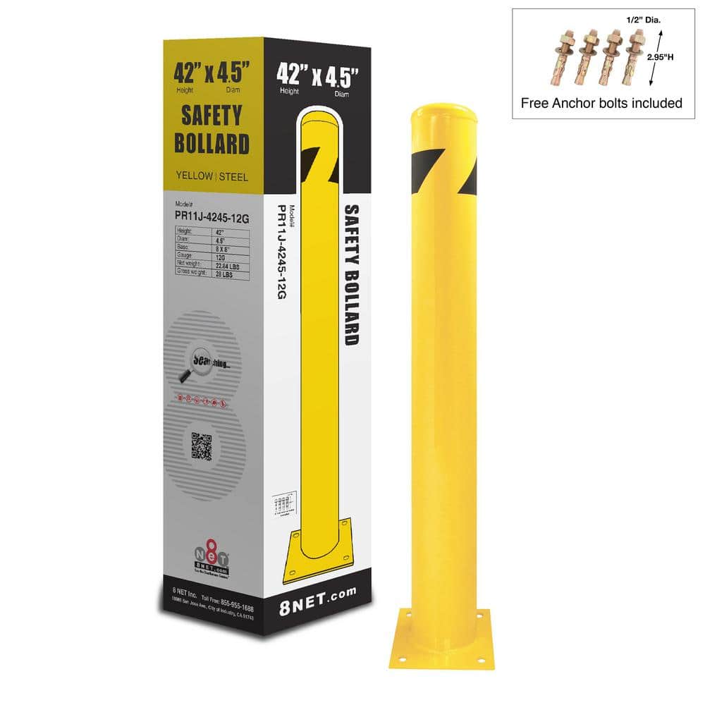8Net 42 in. H x 4.5 in. Dia 12-Gauge Yellow Steel Pipe Safety Bollard (2)