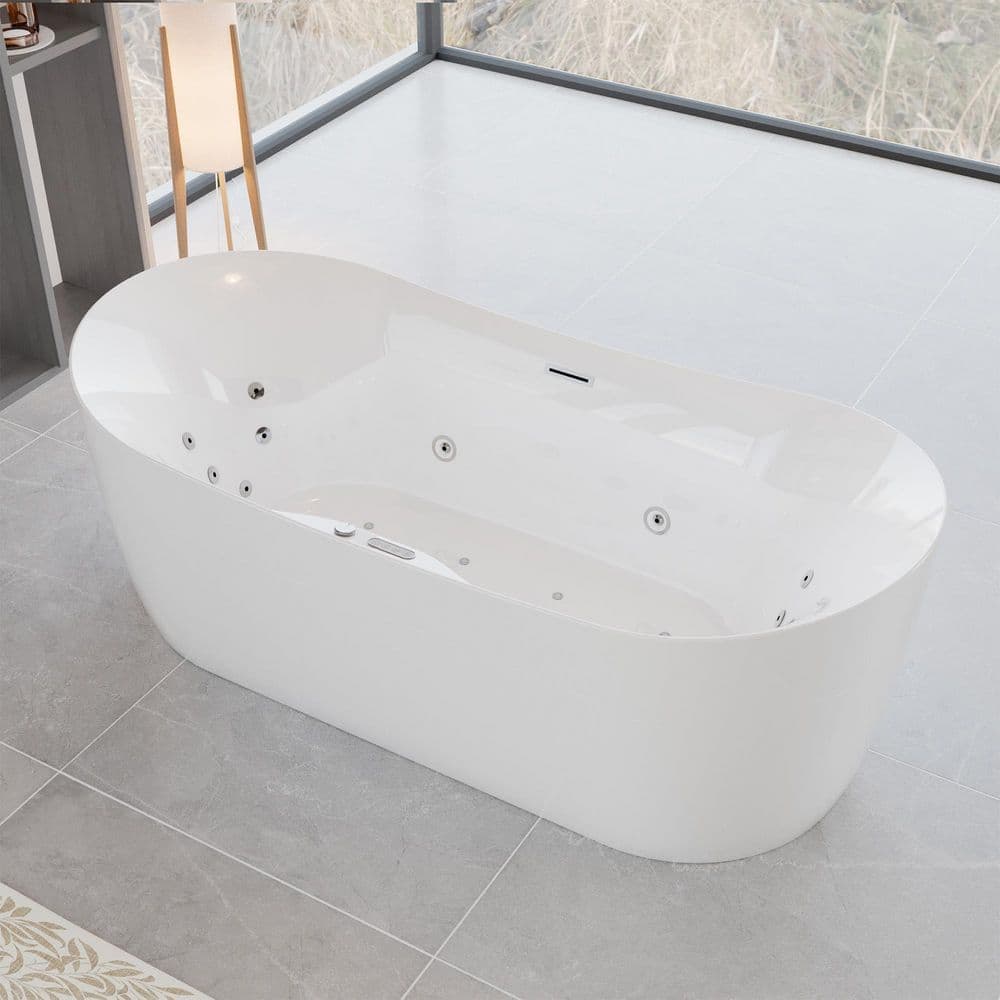 ANGELES HOME 72 in. x 33 6/7 in. Acrylic Freestanding Combination Whirlpool and Air Bathtub with Center Drain in Glossy White (1)