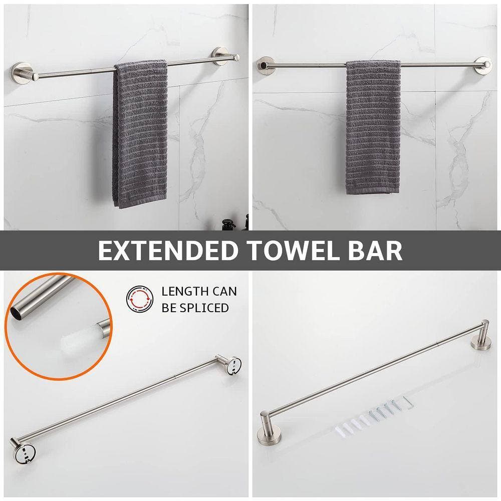 Unbranded 4-Piece Bathroom Accessory Set with Adjustable 24 in. Towel Bar Ring Toilet Paper Holder Robe Hook in Brushed Nickel (2)
