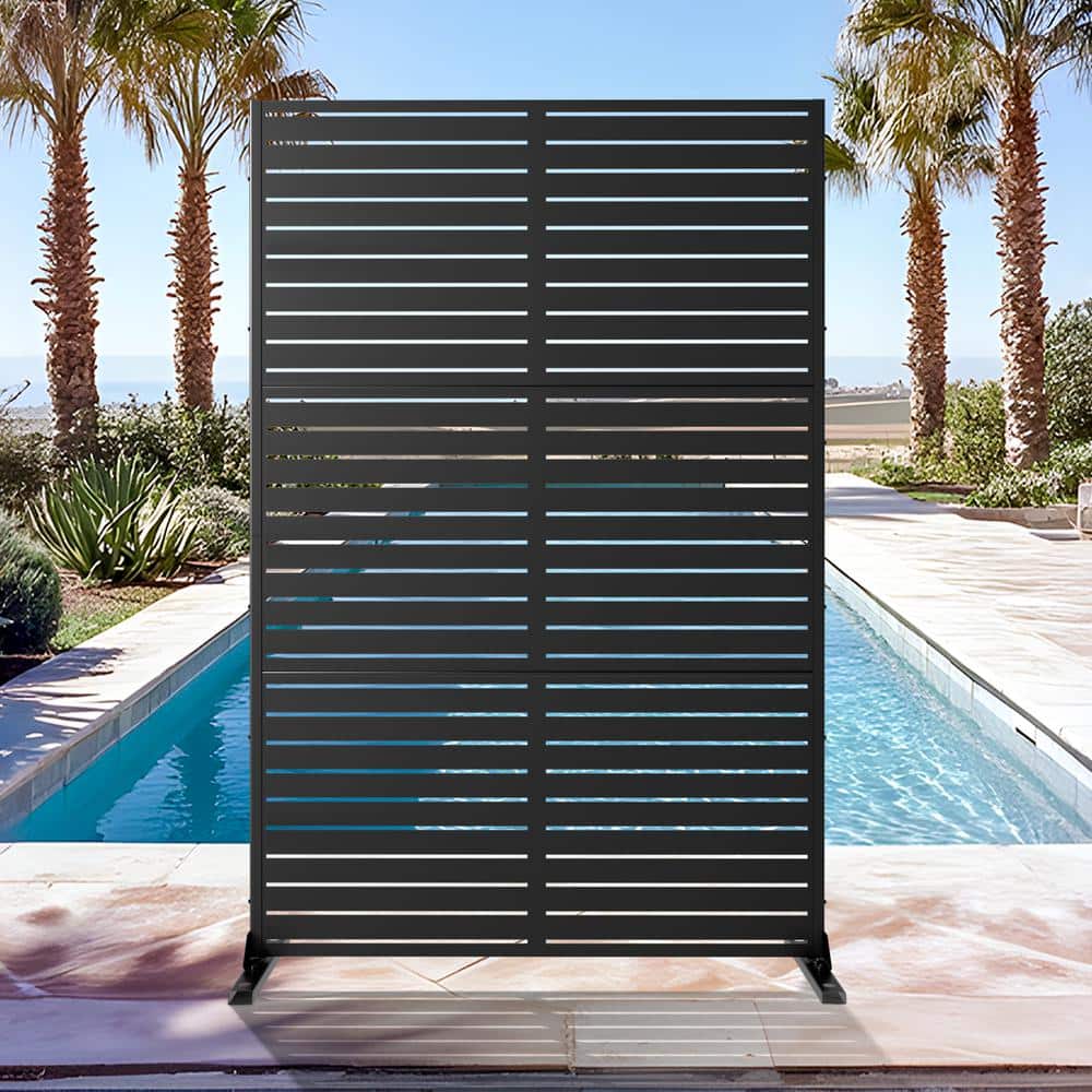Dovelina 72 in. H x 47 in. W Galvanized Metal Wall Decal Outdoor Privacy Screens Garden Fence Louvered in Black