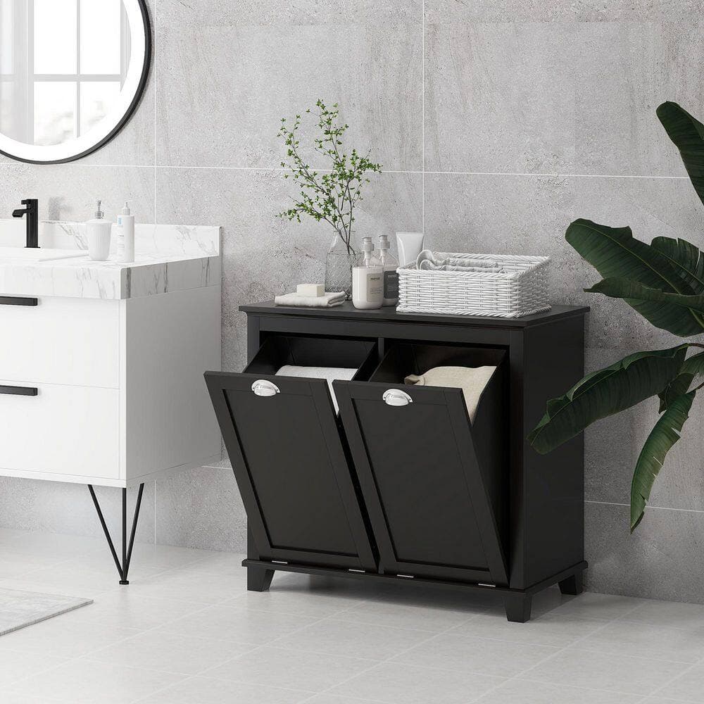 Buruis 30 in. W 15.7 in. D 27.5 in. H Bathroom Linen Cabinet with 2-Large Tilt-Out Laundry Hampers (3)