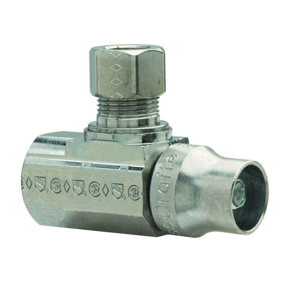 BrassCraft 3/8 in. FIP Inlet x 3/8 in. Compression Outlet 1/4-Turn Brass Angle Valve with Loose Key (1)