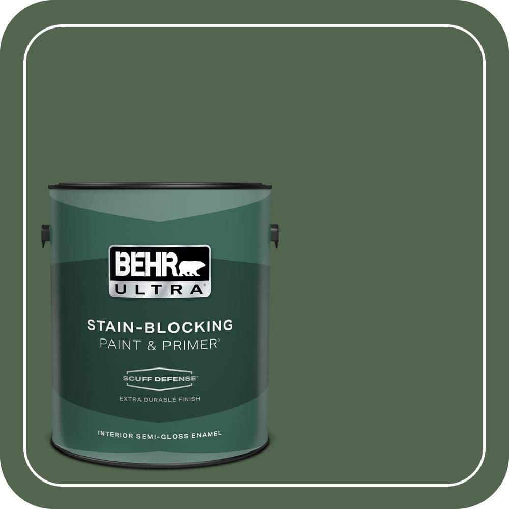 BEHR ULTRA 1 gal. #S410-7 Equestrian Green Extra Durable Semi-Gloss Enamel Interior Paint & Primer