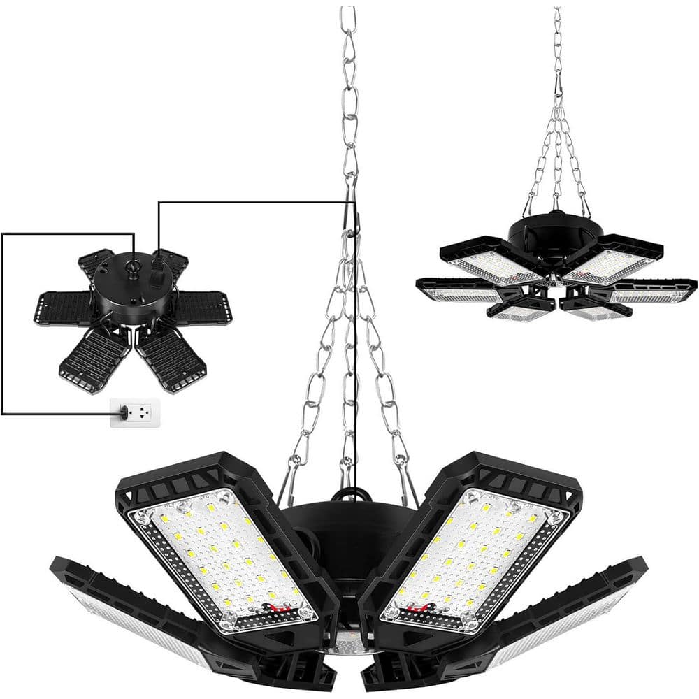 Lukyamzn 18000 Lumen LED Garage Ceiling Lights 180-Watt 6500K with 6 Plus 1 Deformable Panels 2-Pack for E26/E27 Socket (1)