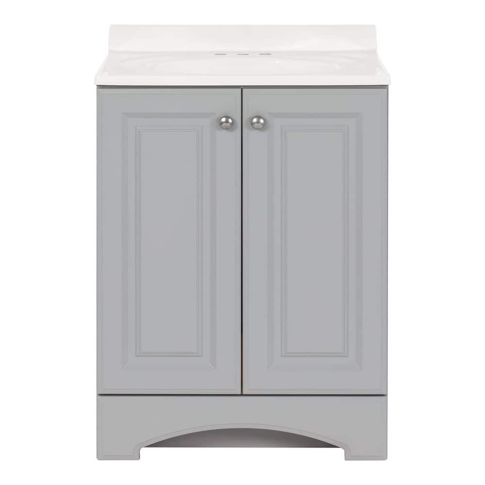 Glacier Bay 25 in. Single Sink Pearl Gray Freestanding Bath Vanity with White Cultured Marble Top (Assembled) (3)