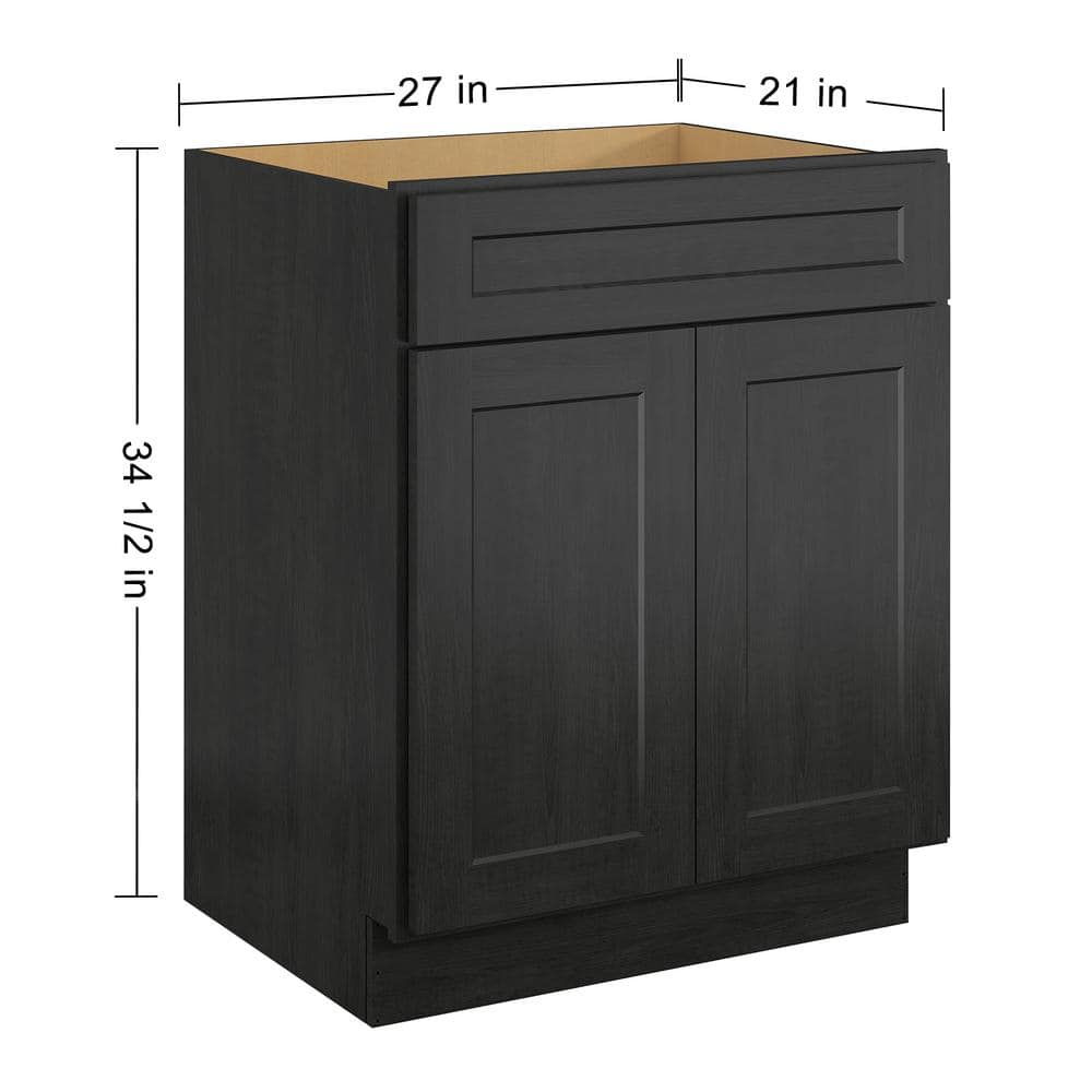 Hausvita 27 in. W x 21 in. D x 34.5 in. H Plywood Ready to Assemble Floor Vanity Sink Base Kitchen Cabinet in Shaker Charcoal (3)