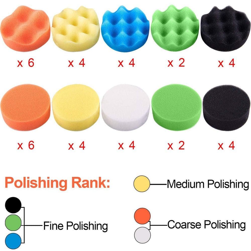 LAIFUCAM 3 Inch Sponge Wool Foam Polishing Pad Kit with Drill Attachment for Car Buffer Polisher 48 Piece (2)