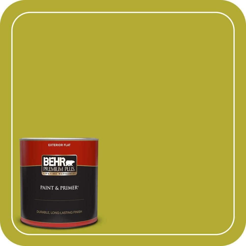 BEHR PREMIUM PLUS 1 qt. #P340-6 Green Neon Flat Exterior Paint & Primer