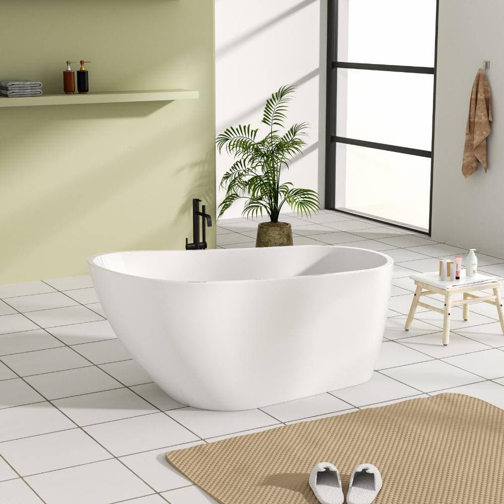 Kichae 59.06 in. x 29.53 in. Straight Top Neo Angle Corner Freestanding Acrylic Bathtub White Modern Soaking Tub (3)