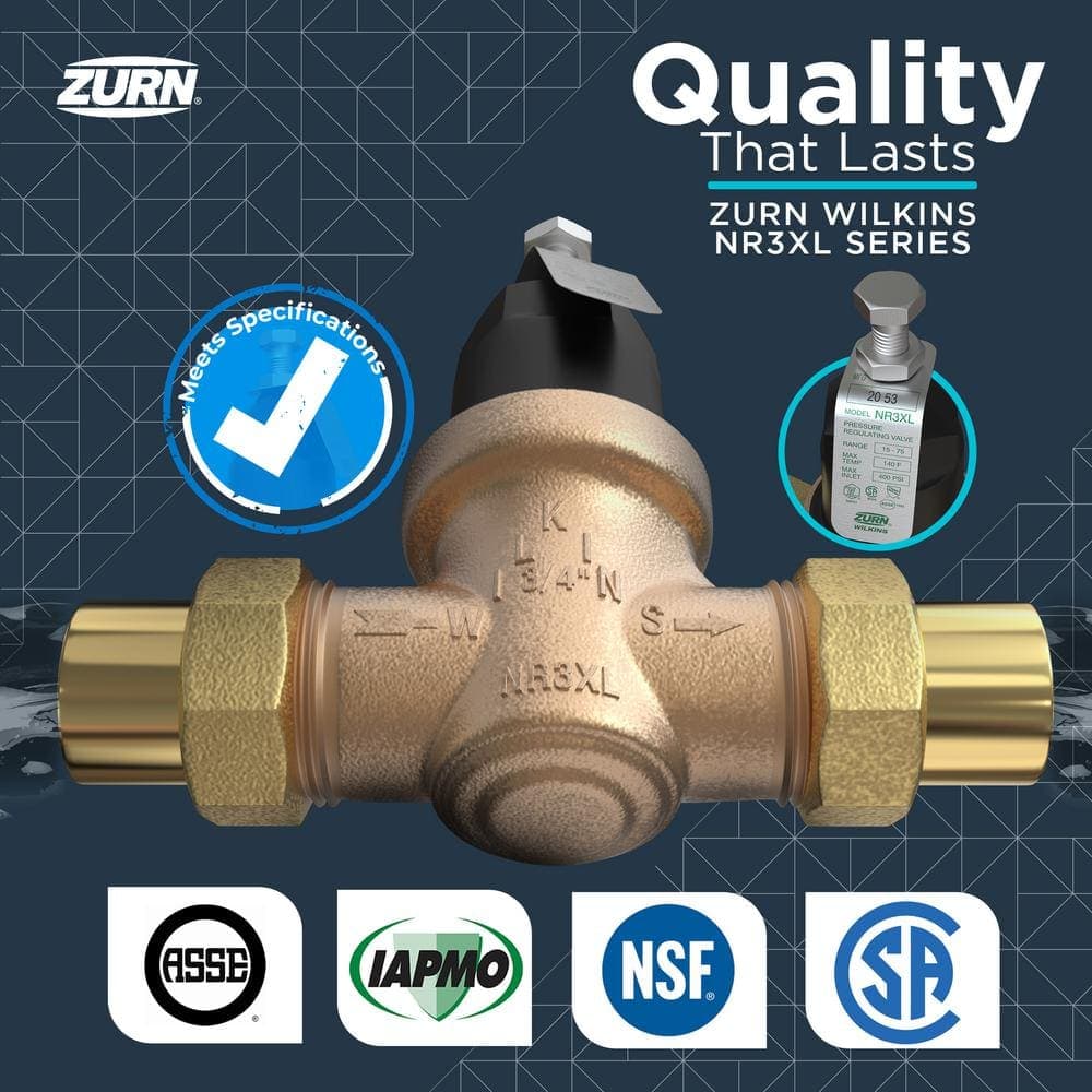 Wilkins 3/4 in. NR3XL Pressure Reducing Valve High Range, Sealed Cage, Double Union Female x Female NPT, SS Trim Lead Free (2)