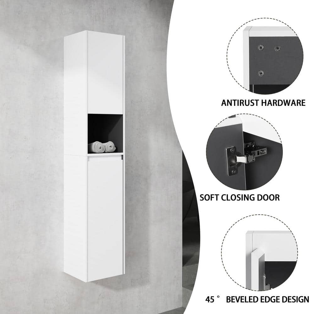 Tenleaf 11.81 in. W x 9.81 in. D x 59.00 in. H Bathroom Storage Wall Cabinet in White with Soft Closing Door and Open Shelves (2)