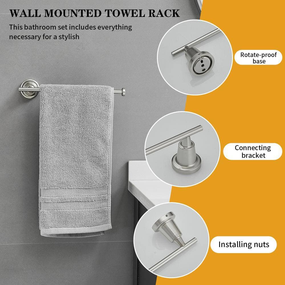 BWE 4-Piece Bath Hardware Set with Towel Bar Towel Hook and Toilet Paper Holder in Brushed Nickel (3)