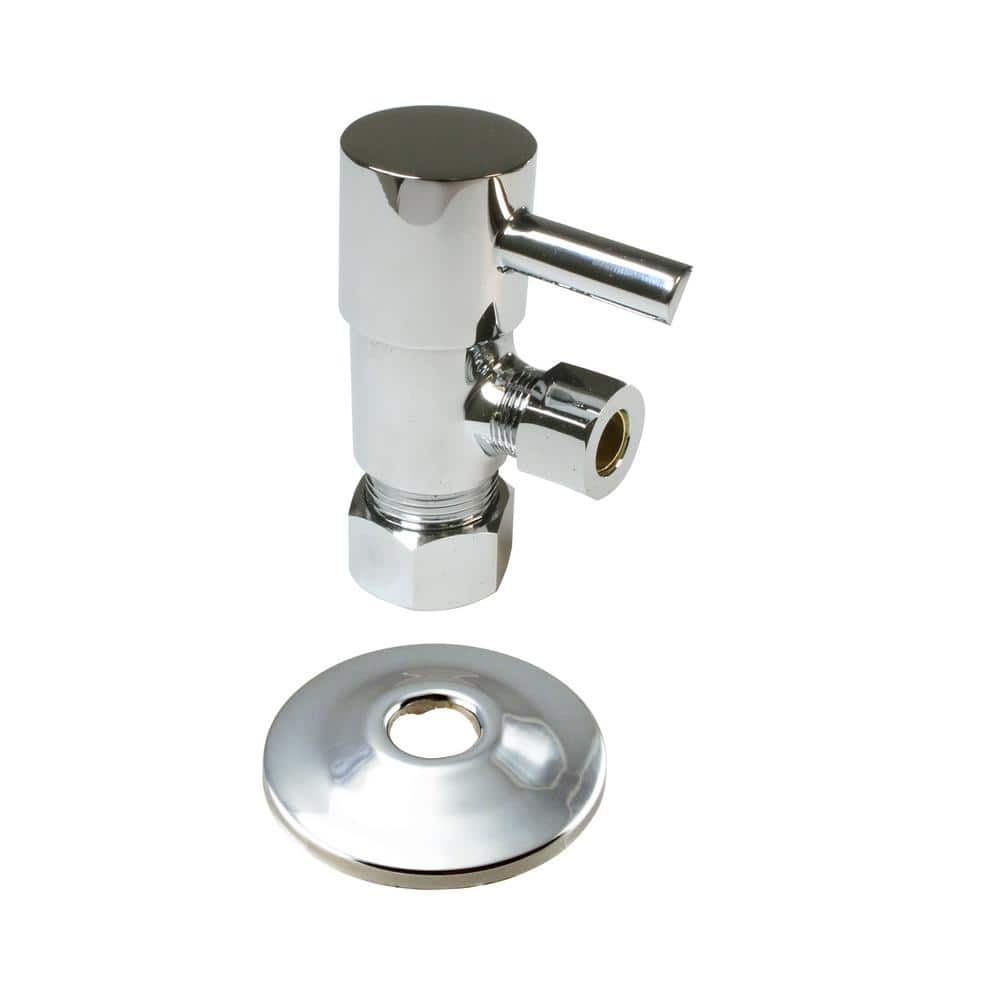Westbrass 1/2 in. Nominal Compression Inlet x 3/8 in. O.D. Compression Outlet 1/4-Turn Round Angle Valve, Polished Nickel (3)