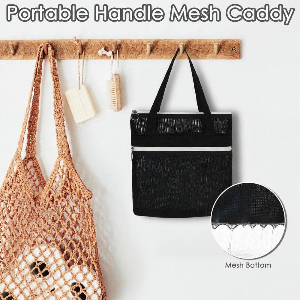 Unbranded Matte Black Mesh Shower Caddy Tote Bag Quick Dry Hanging Toiletry Organizer with Zipper Pockets for Travel and Gym (2)