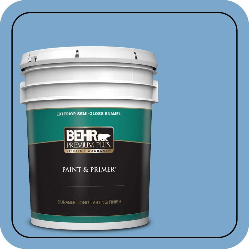 BEHR PREMIUM PLUS 5 gal. #M520-4 Mirror Lake Semi-Gloss Enamel Exterior Paint & Primer