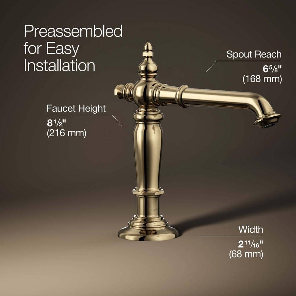 KOHLER Artifacts With Column Design Widespread Bathroom Sink Spout, Vibrant French Gold (3)